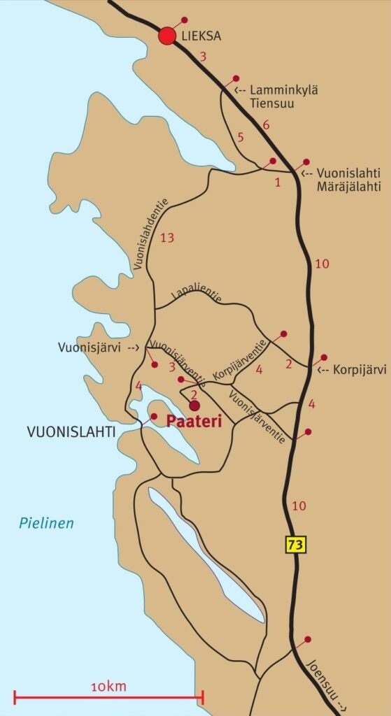 Vaihtoehtoiset reitit Paateriin saavuttaessa.