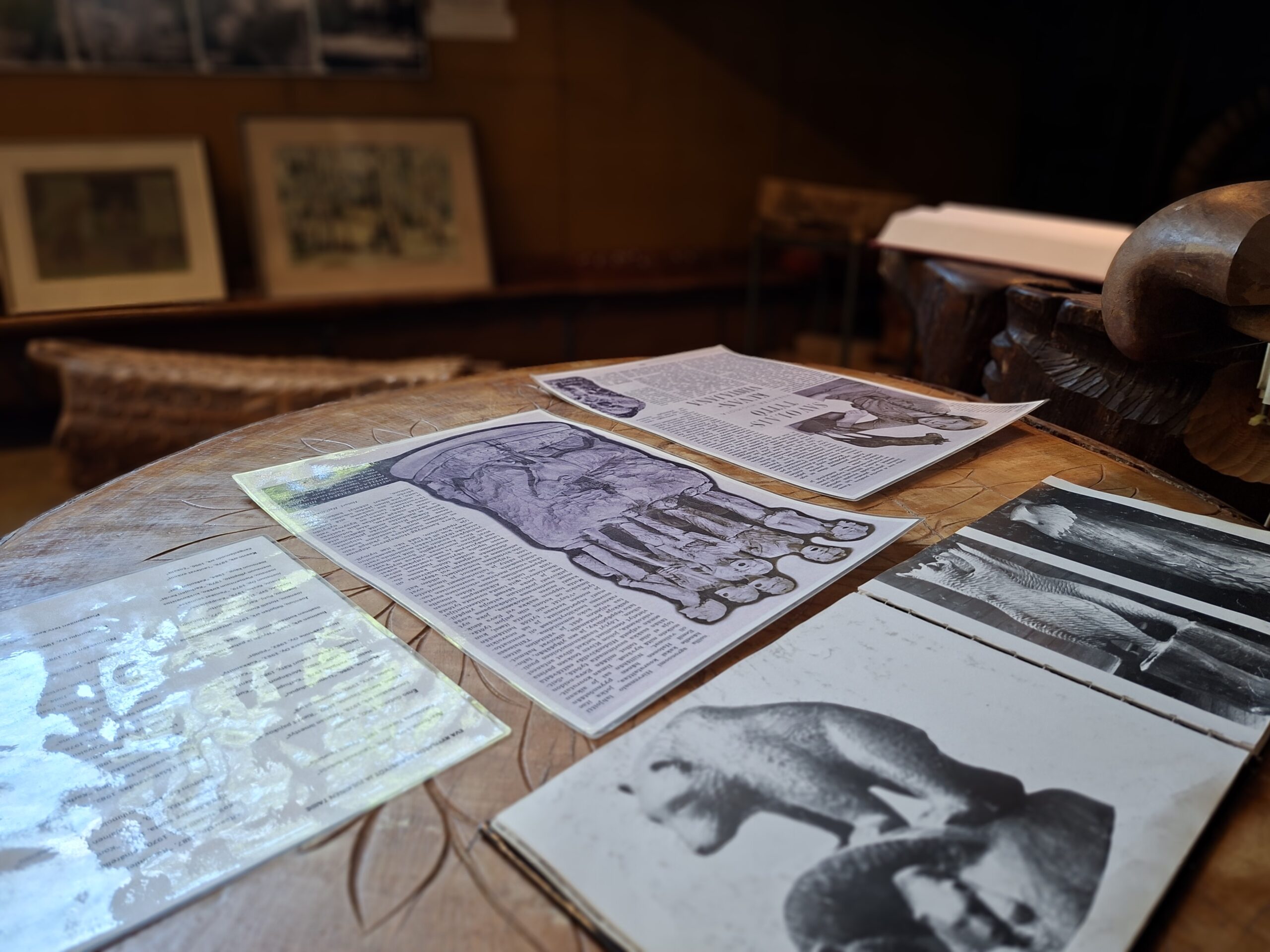 Paaterista kertovia lehtileikkeitä Paaterin ateljeessa