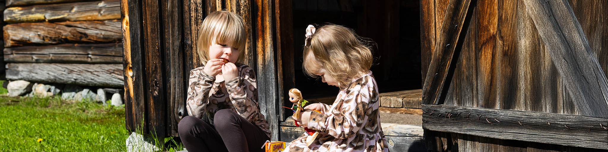 Lapset istuvat portailla Pielisen museolla