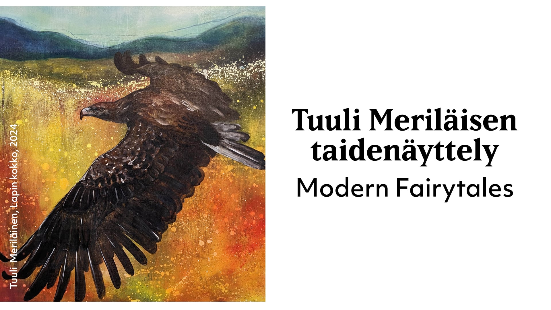 Lapin kokko -maalaus, Kotka lentää syksyisen maiseman yllä.